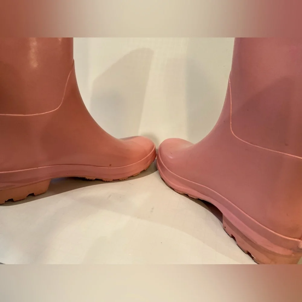 Stylish Light Pink Waterproof Knee High Rubber Rain Boots~Side Buckle Accent